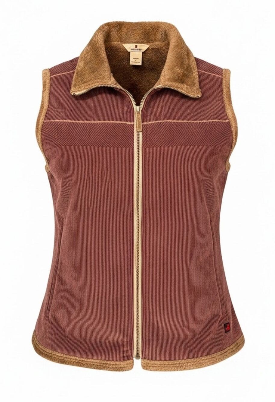 Woolrich Women's L Sherpa Lined Corduroy Vest Full Zip Brown Outdoor